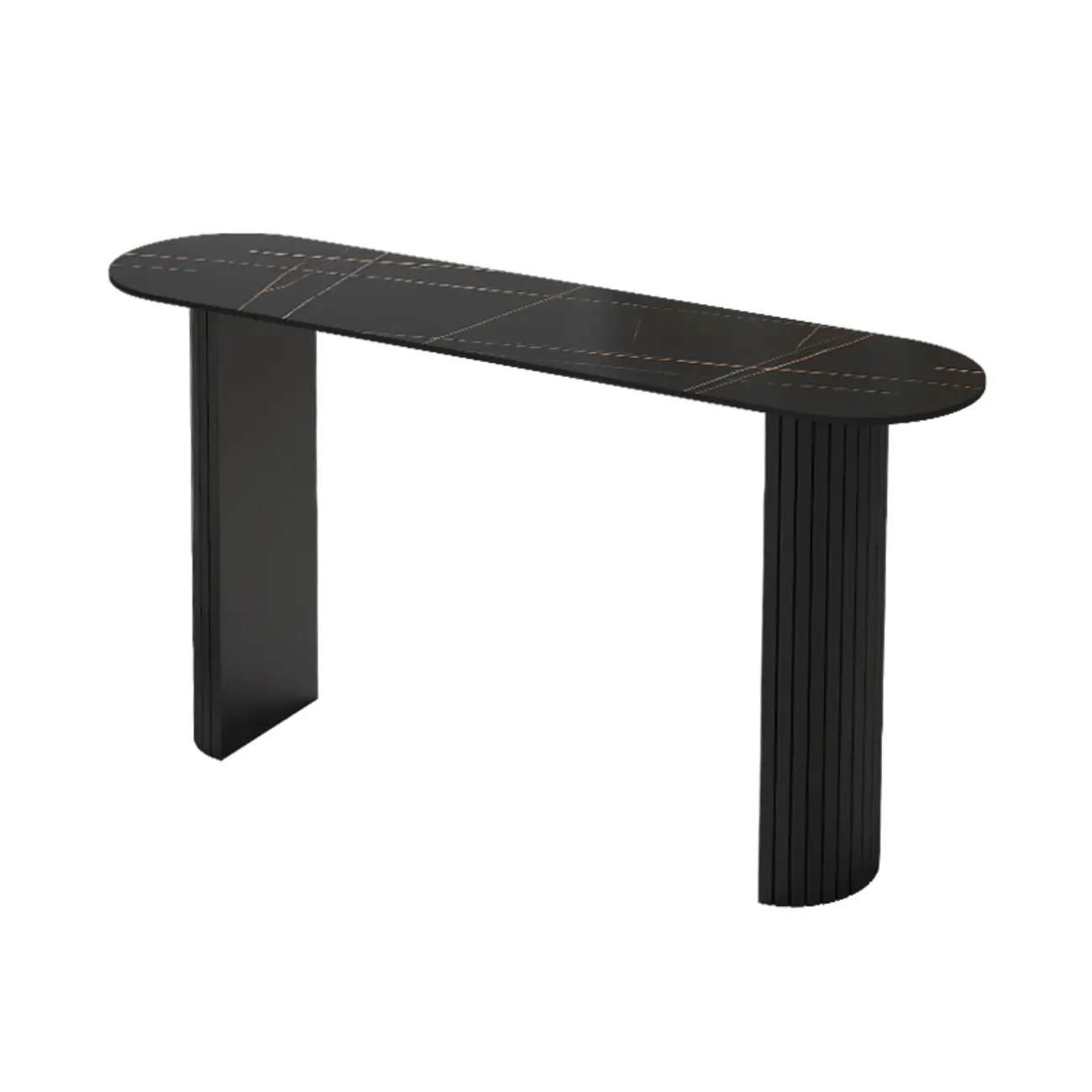 Scandinavian Oblong Black Stone Ribbed Steel Bar Tables Image - 4 | homeyfad