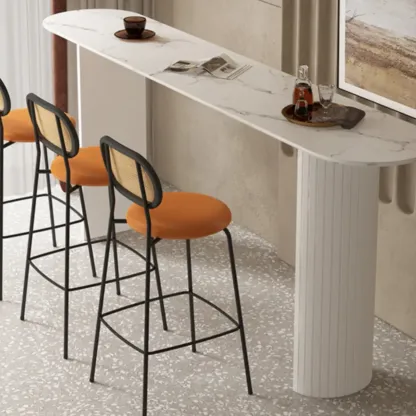 Scandinavian Oblong Black Stone Ribbed Steel Bar Tables Image - 5