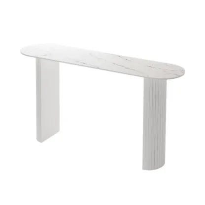 Scandinavian Oblong Black Stone Ribbed Steel Bar Tables Image - 7