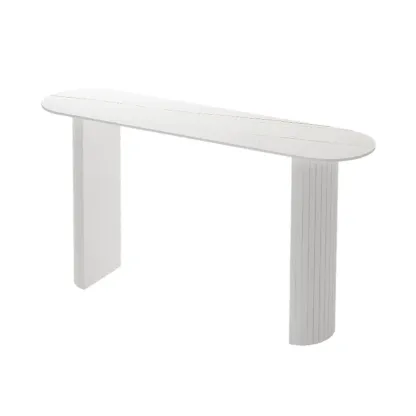 Scandinavian Oblong Black Stone Ribbed Steel Bar Tables Image - 8