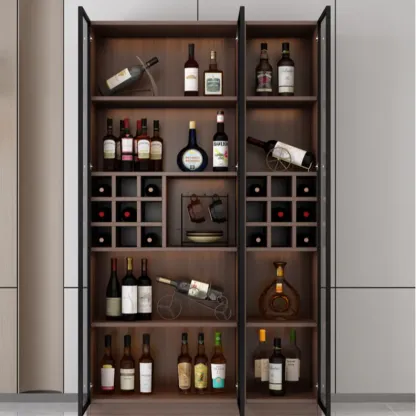 Traditional Wooden Brown Floor Wine Cabinet with Doors Image - 3