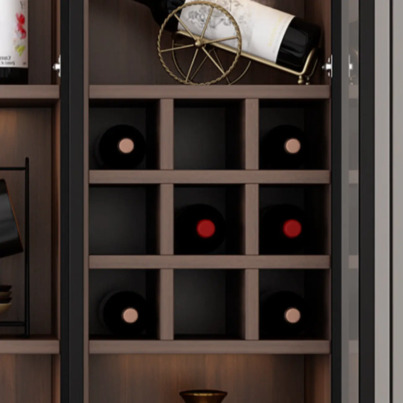 Traditional Wooden Brown Floor Wine Cabinet with Doors Image - 4 | homeyfad
