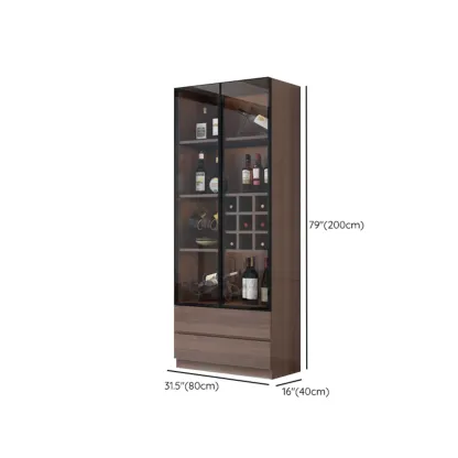 Traditional Wooden Brown Floor Wine Cabinet with Doors Image - 8
