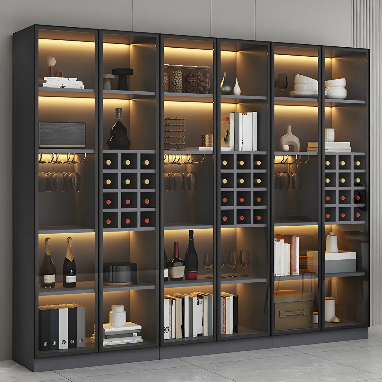 Lighting Modern Freestanding Black Wooden Wine Cabinet Image - 1 | homeyfad