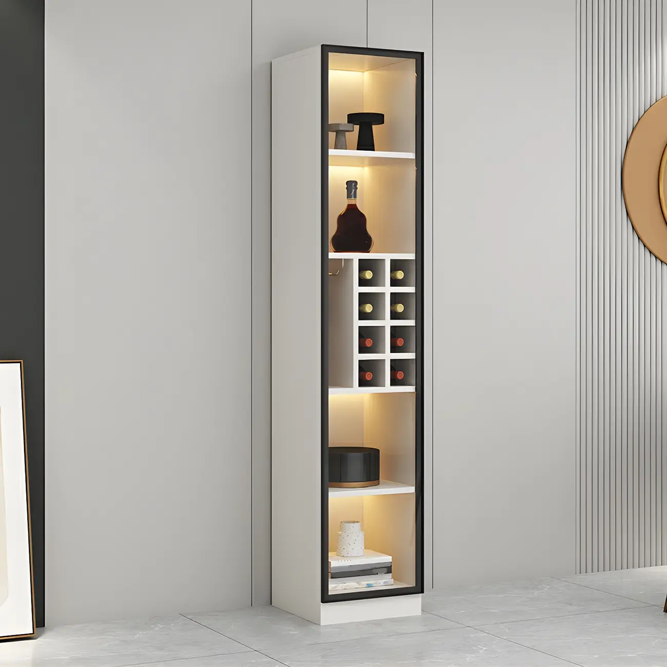 Lighting Modern Freestanding Black Wooden Wine Cabinet Image - 5 | homeyfad