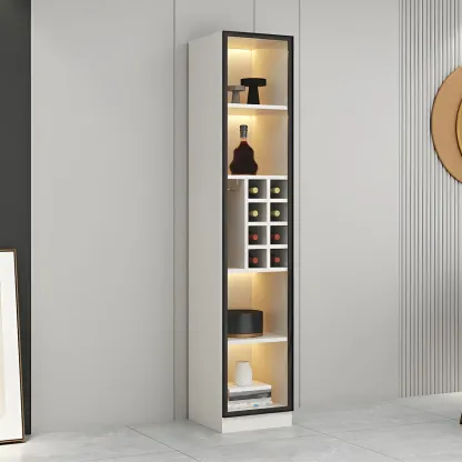 Lighting Modern Freestanding Black Wooden Wine Cabinet Image - 5