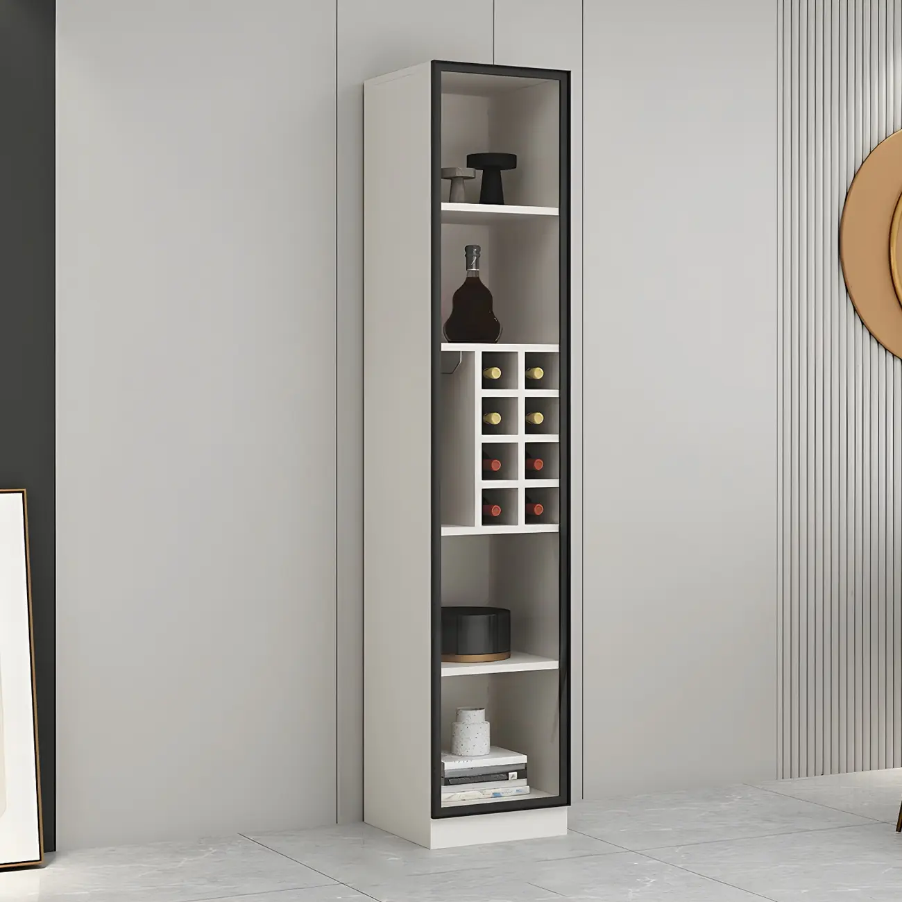 Lighting Modern Freestanding Black Wooden Wine Cabinet Image - 6 | homeyfad