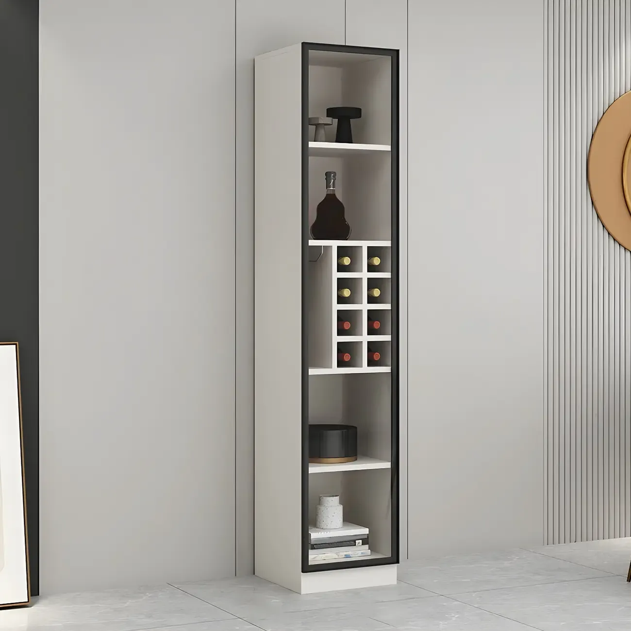 Lighting Modern Freestanding Black Wooden Wine Cabinet Image - 6