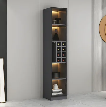 Lighting Modern Freestanding Black Wooden Wine Cabinet Image - 8