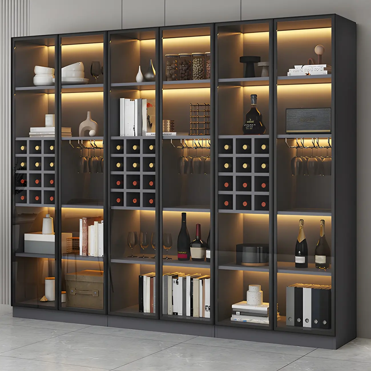 Lighting Modern Freestanding Black Wooden Wine Cabinet Image - 2 | homeyfad