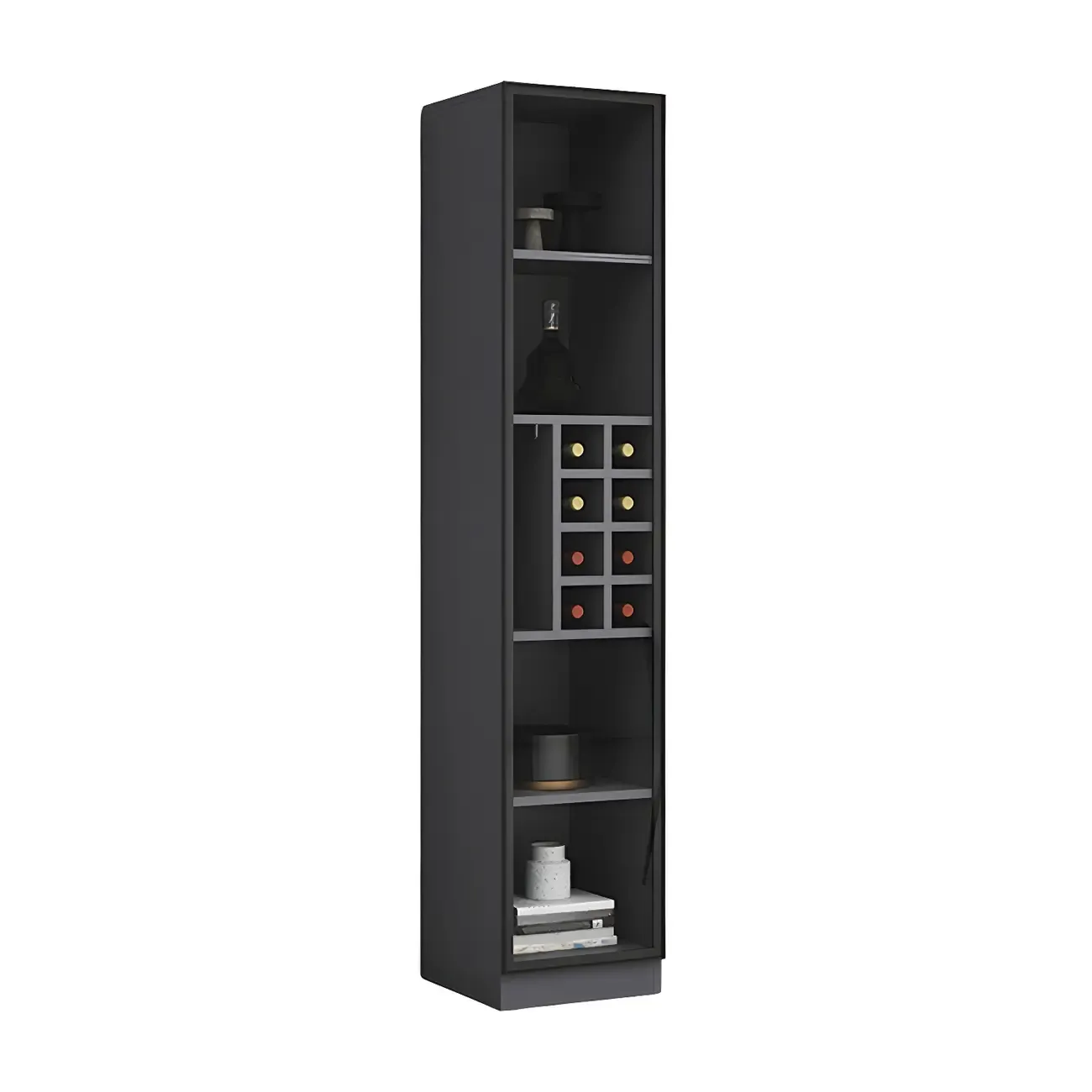Lighting Modern Freestanding Black Wooden Wine Cabinet Image - 15