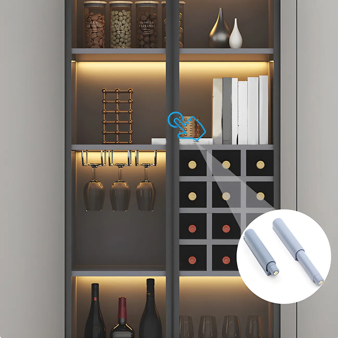 Lighting Modern Freestanding Black Wooden Wine Cabinet Image - 12 | homeyfad