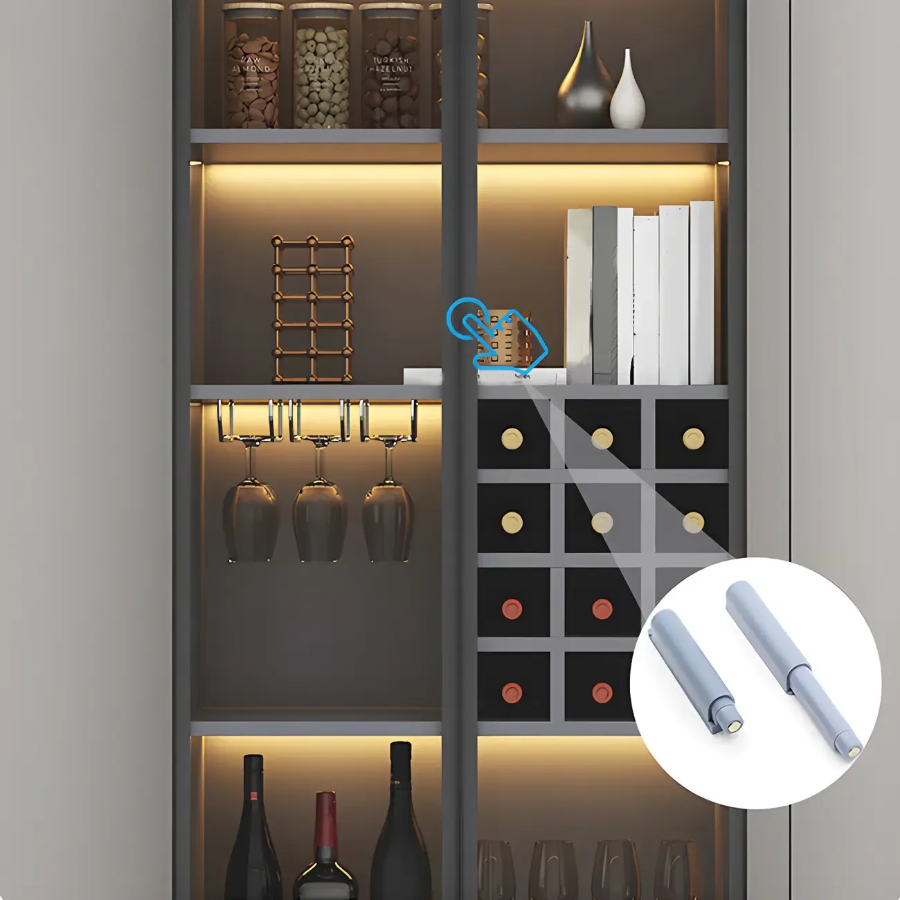 Lighting Modern Freestanding Black Wooden Wine Cabinet Image - 12
