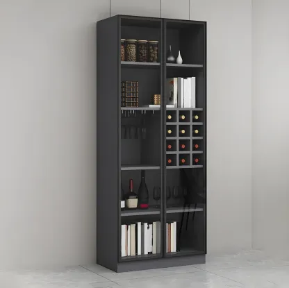 Lighting Modern Freestanding Black Wooden Wine Cabinet Image - 10