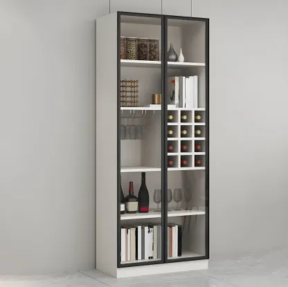 Lighting Modern Freestanding Black Wooden Wine Cabinet Image - 9