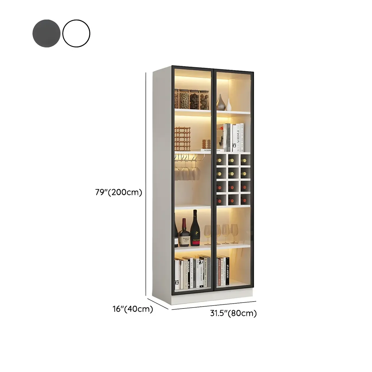 Lighting Modern Freestanding Black Wooden Wine Cabinet Image - 17