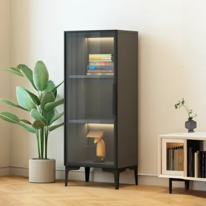 Modern Black Wood Clear Glass Lighting Display Cabinet Image - 1