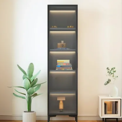 Modern Black Wood Clear Glass Lighting Display Cabinet Image - 2