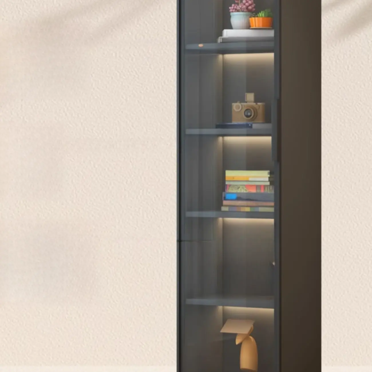 Modern Black Wood Clear Glass Lighting Display Cabinet Image - 7 | homeyfad