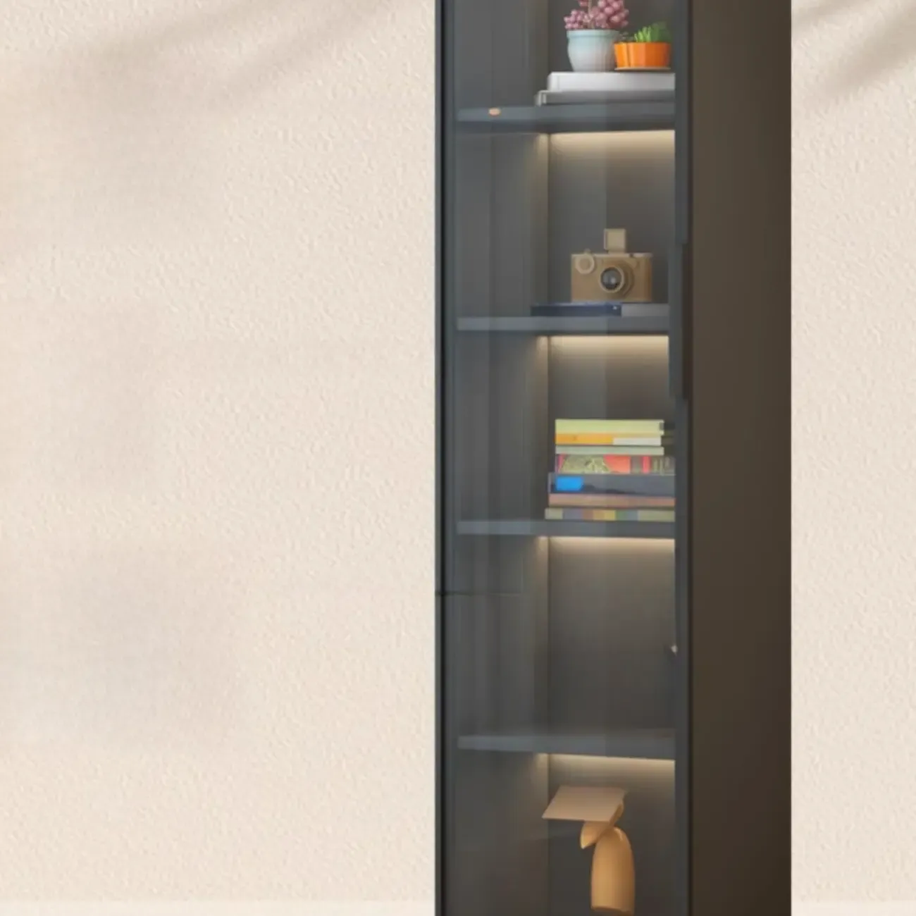 Modern Black Wood Clear Glass Lighting Display Cabinet Image - 7