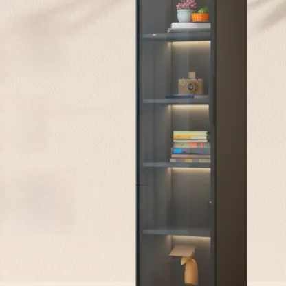 Modern Black Wood Clear Glass Lighting Display Cabinet Image - 7