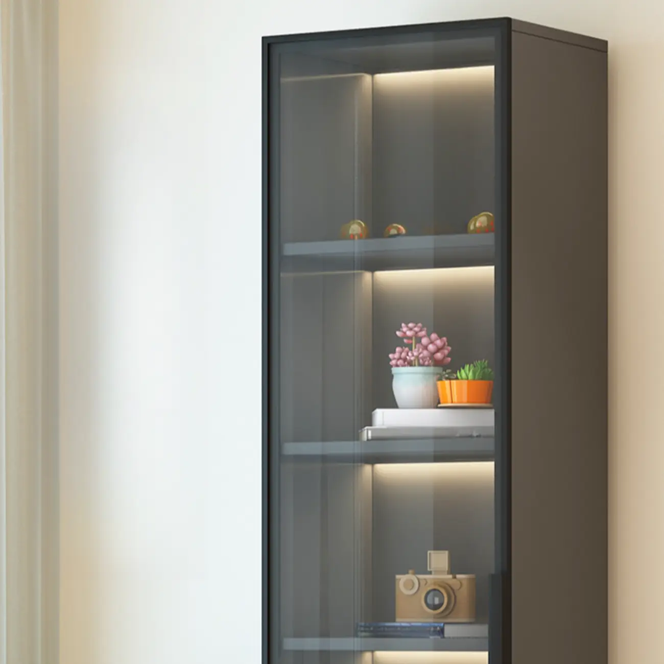Modern Black Wood Clear Glass Lighting Display Cabinet Image - 8 | homeyfad