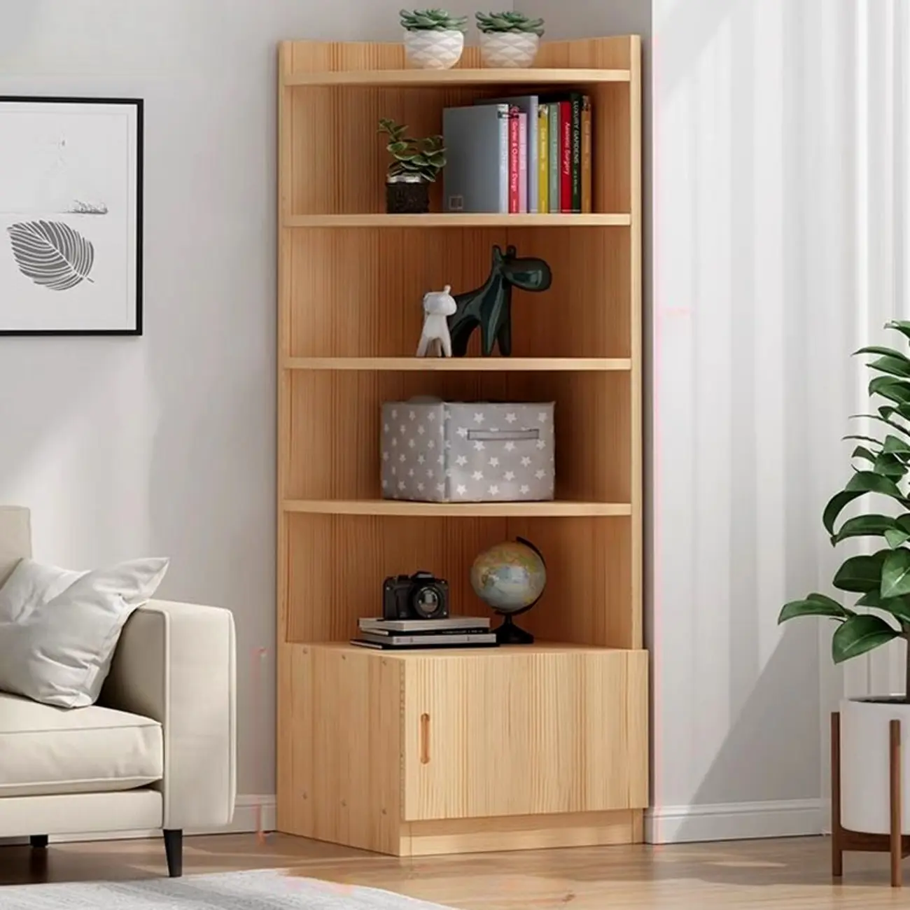 Modern White Wood Space-Saving Corner Storage Chest Image - 3 | homeyfad