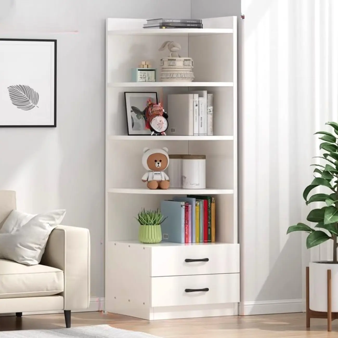 Modern White Wood Space-Saving Corner Storage Chest Image - 5 | homeyfad