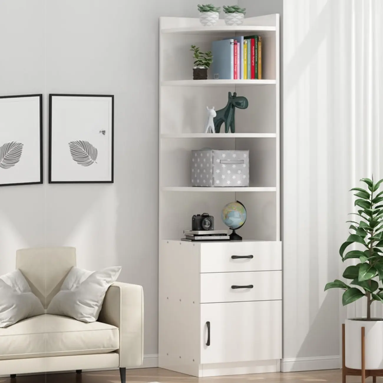 Modern White Wood Space-Saving Corner Storage Chest Image - 6 | homeyfad