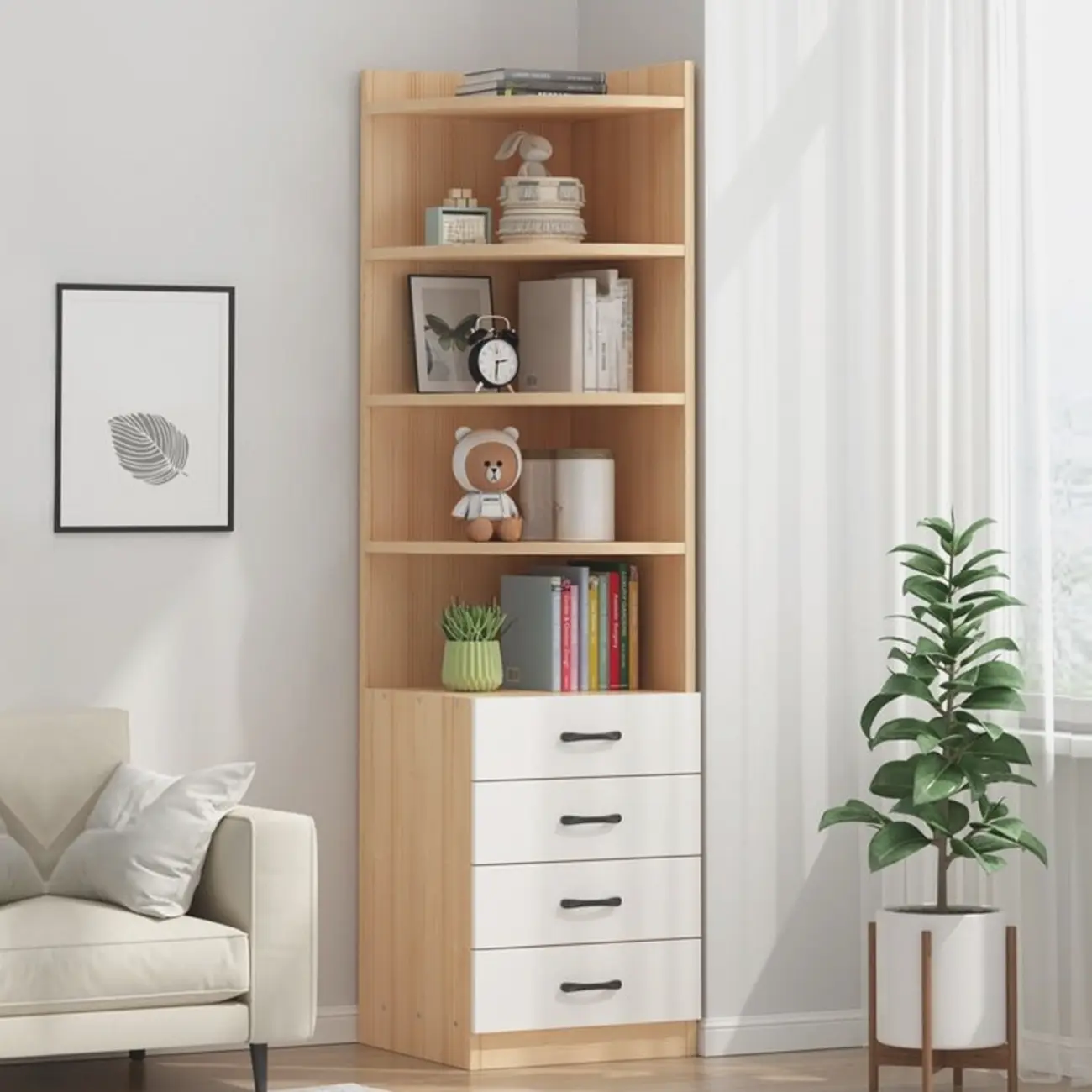 Modern White Wood Space-Saving Corner Storage Chest Image - 8 | homeyfad