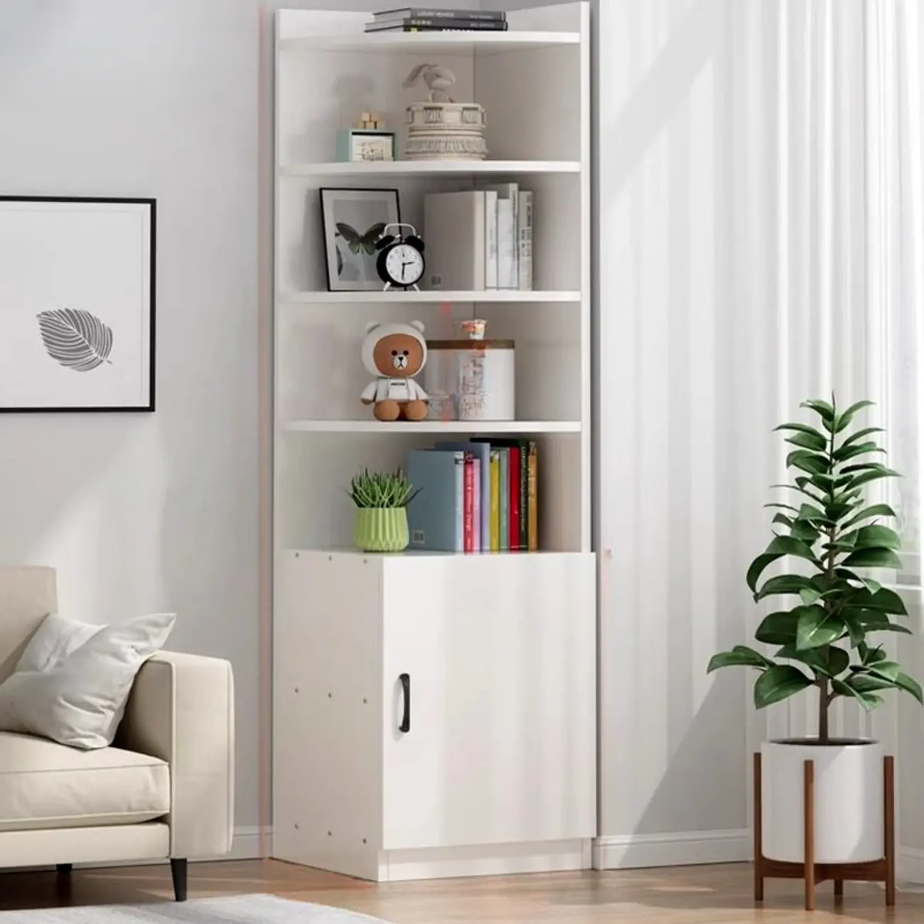 Modern White Wood Space-Saving Corner Storage Chest Image - 9 | homeyfad