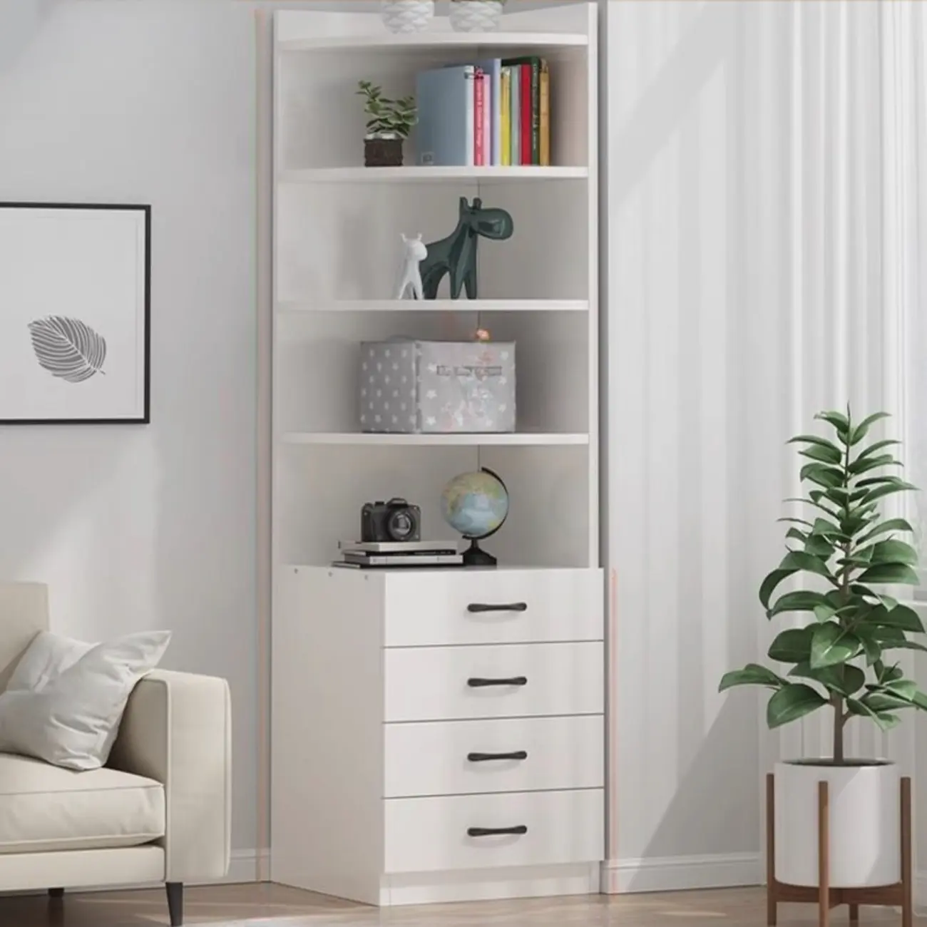 Modern White Wood Space-Saving Corner Storage Chest Image - 14 | homeyfad