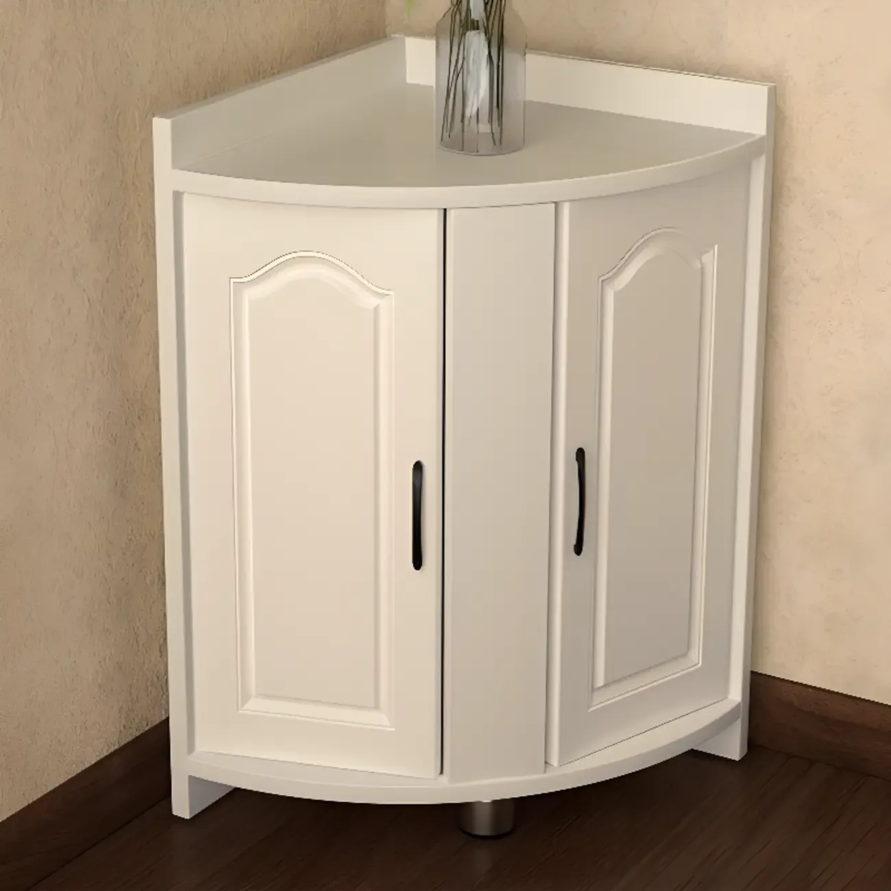 Modern Small White Wood Corner Storage Cabinet Image - 1