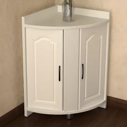Modern Small White Wood Corner Storage Cabinet Image - 1