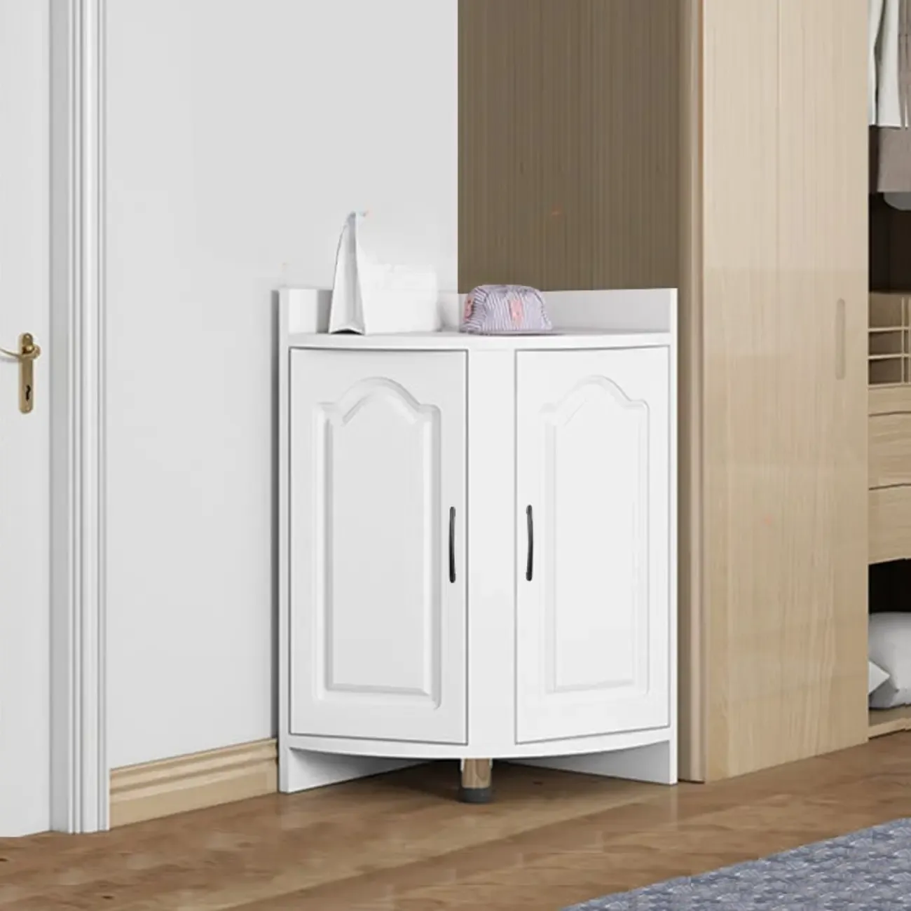 Modern Small White Wood Corner Storage Cabinet | HomeyFad