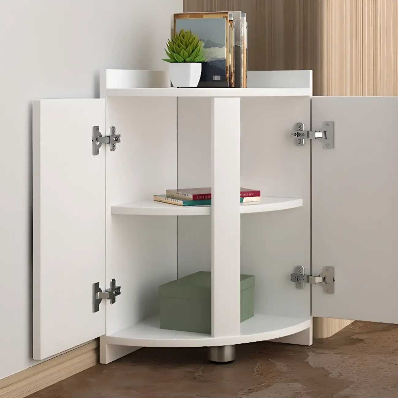 Modern Small White Wood Corner Storage Cabinet Image - 6
