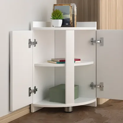 Modern Small White Wood Corner Storage Cabinet Image - 6