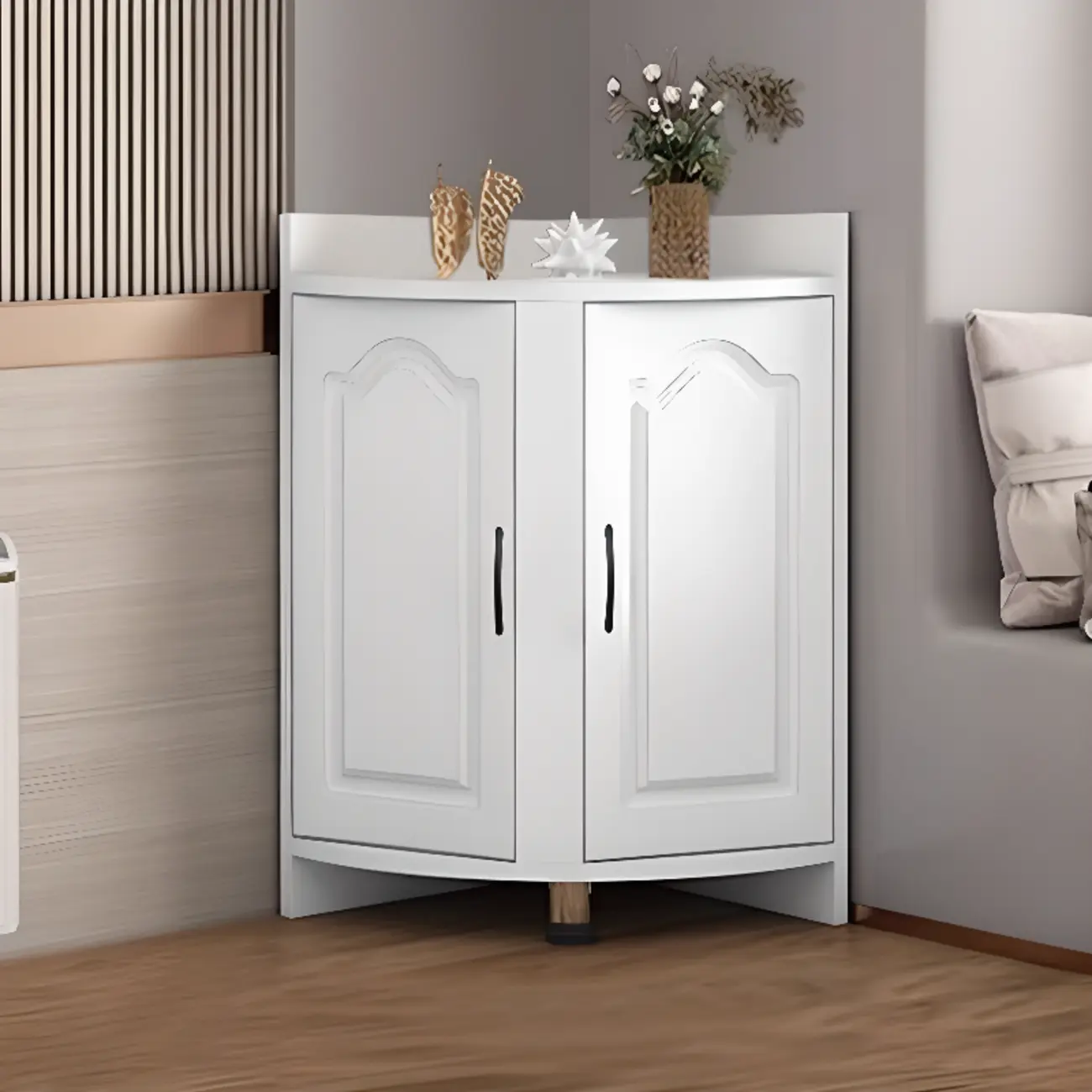 Modern Small White Wood Corner Storage Cabinet Image - 5 | homeyfad