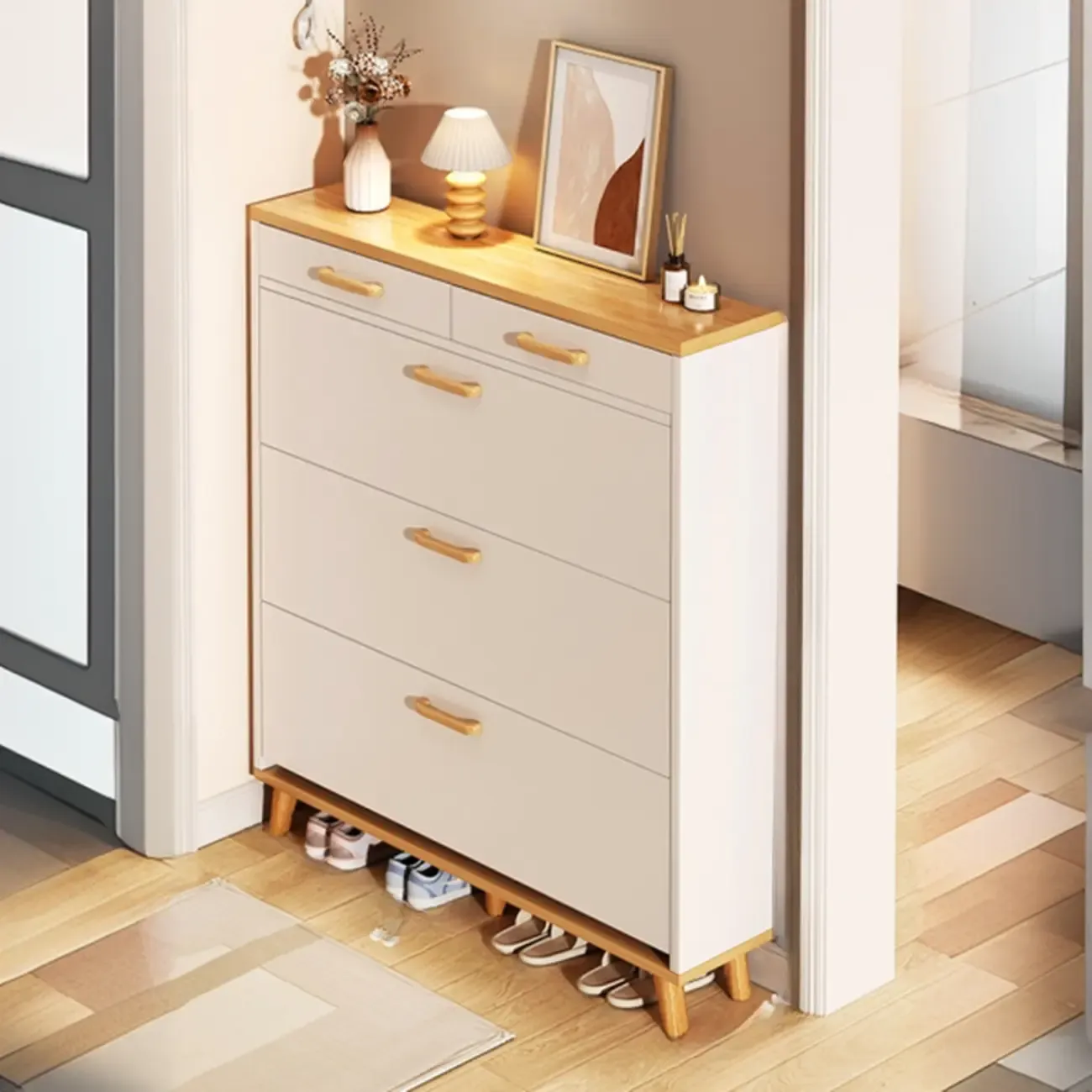 Vertical Wooden Shoe Cabinet for Entryway Image - 5