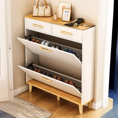 Vertical Wooden Shoe Cabinet for Entryway Image - 11