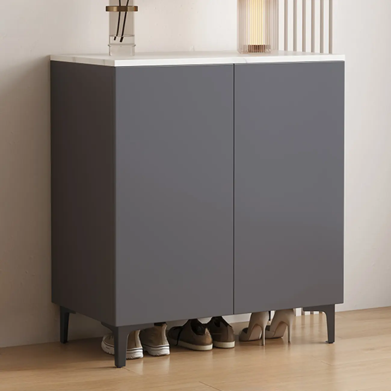 5-Tier Compact Modern Off-White Entryway Shoe Cabinet Image - 8 | homeyfad