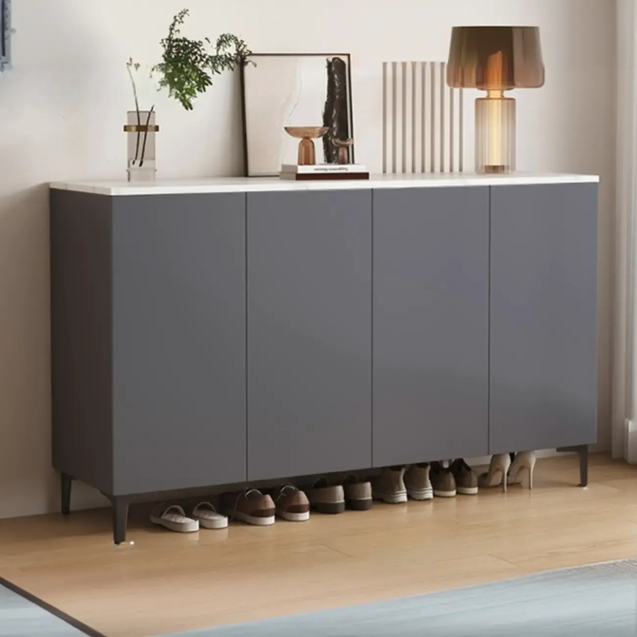 5-Tier Compact Modern Off-White Entryway Shoe Cabinet Image - 11