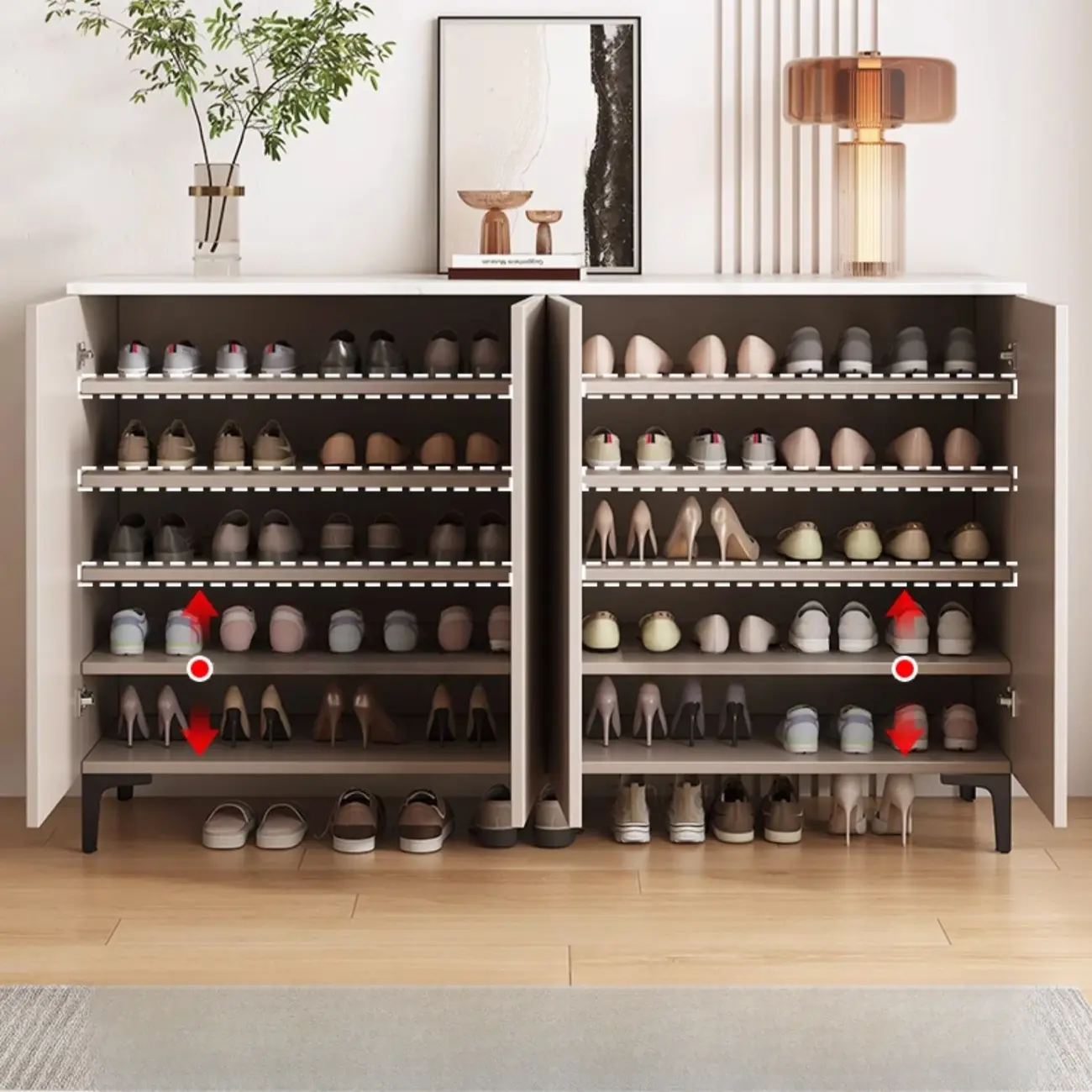 5-Tier Compact Modern Off-White Entryway Shoe Cabinet Image - 14 | homeyfad