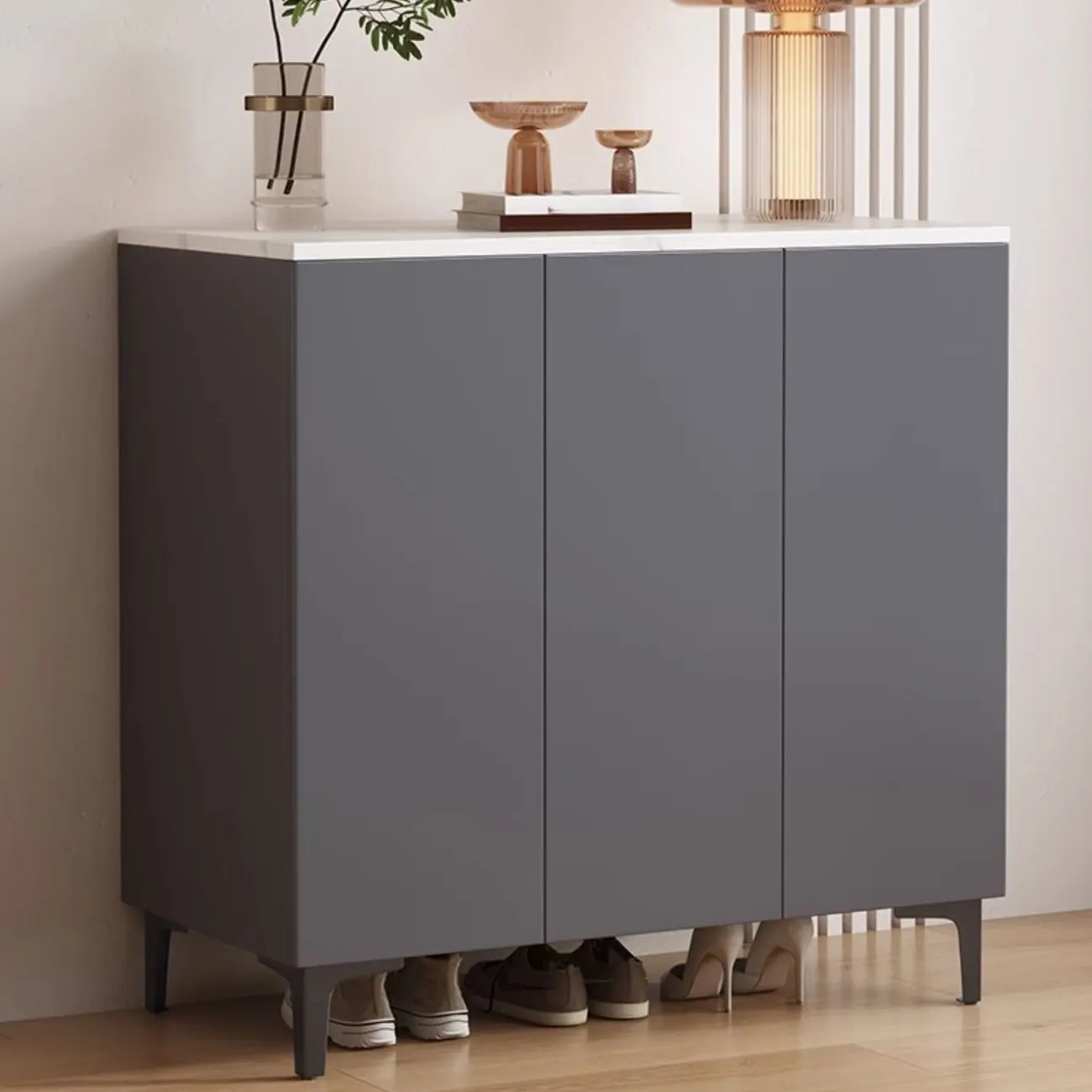 5-Tier Compact Modern Off-White Entryway Shoe Cabinet Image - 15 | homeyfad