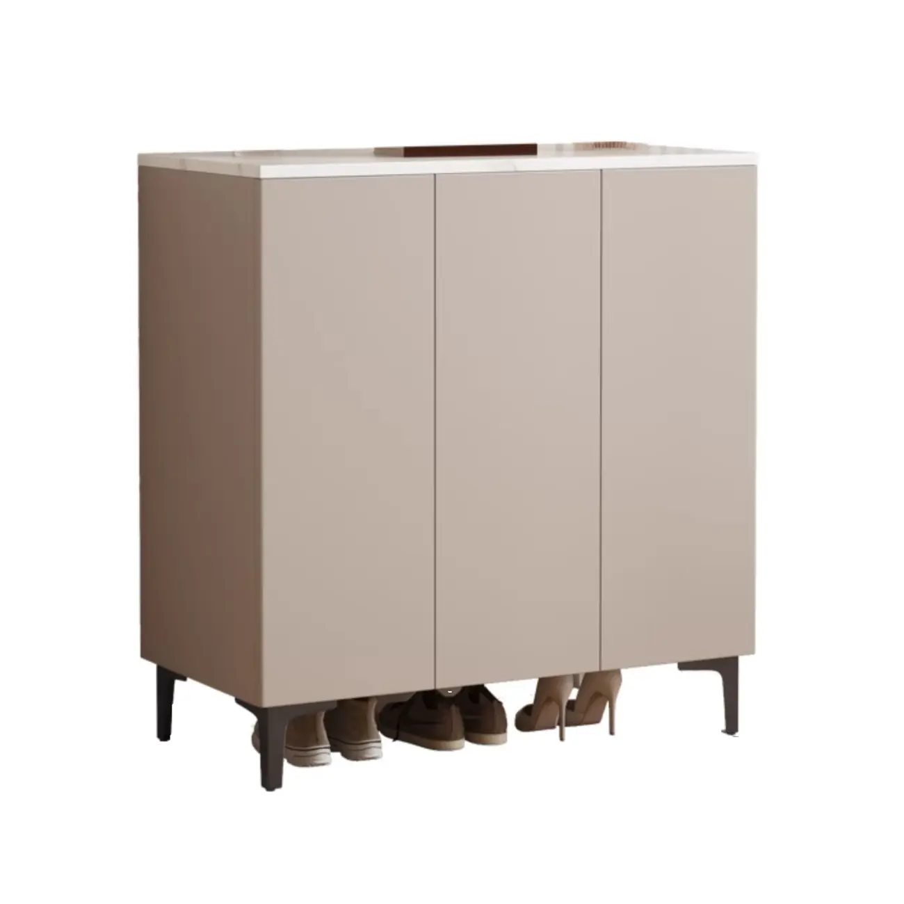 5-Tier Compact Modern Off-White Entryway Shoe Cabinet Image - 17 | homeyfad