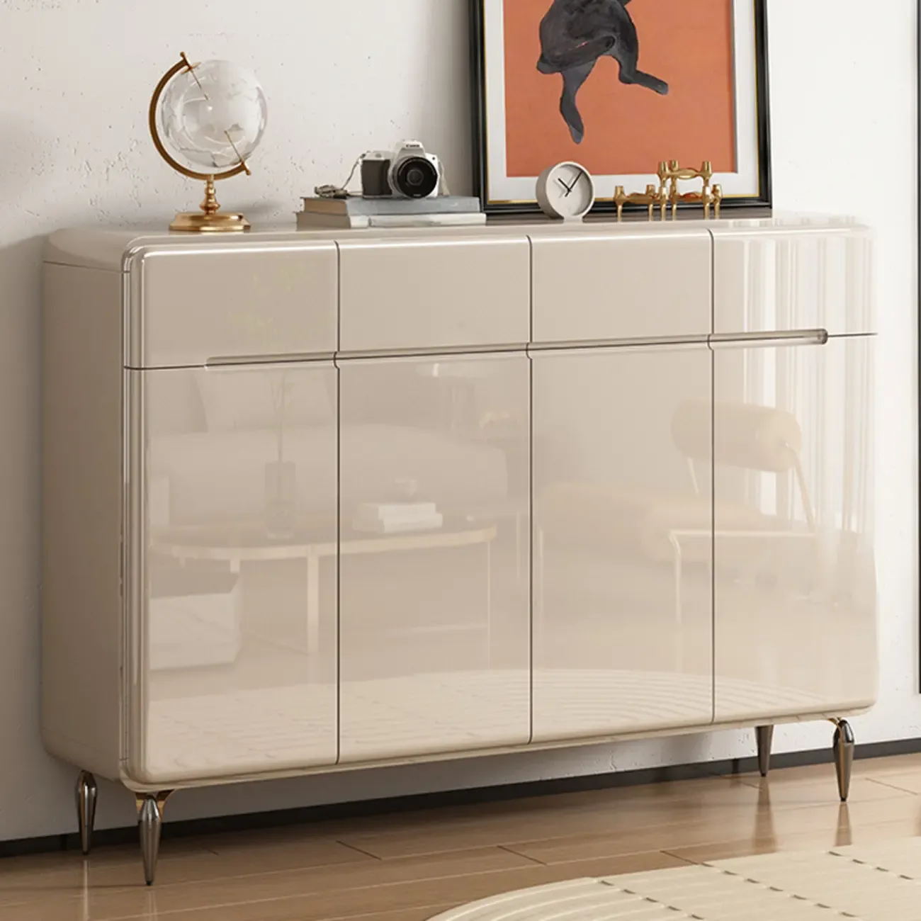 Cream White Wood Shoe Cabinet with Drawer for Entryway Image - 3