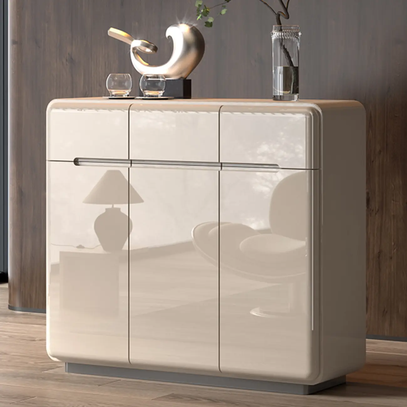 Cream White Wood Shoe Cabinet with Drawer for Entryway Image - 5 | homeyfad