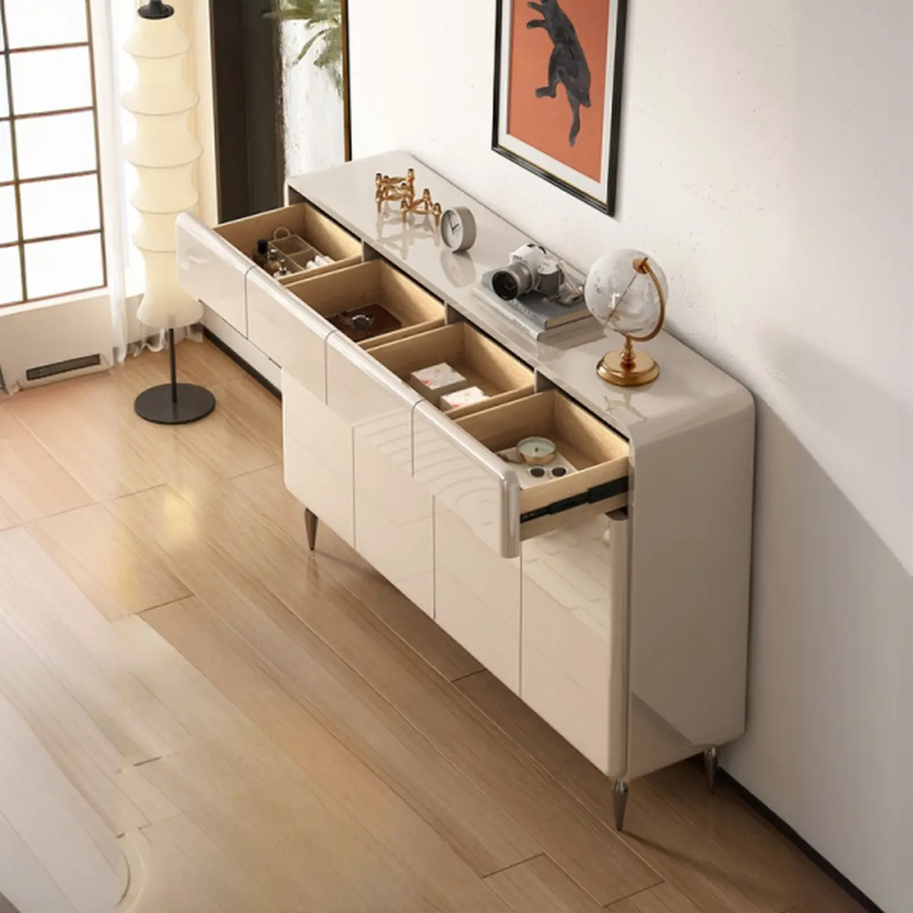 Cream White Wood Shoe Cabinet with Drawer for Entryway Image - 8 | homeyfad