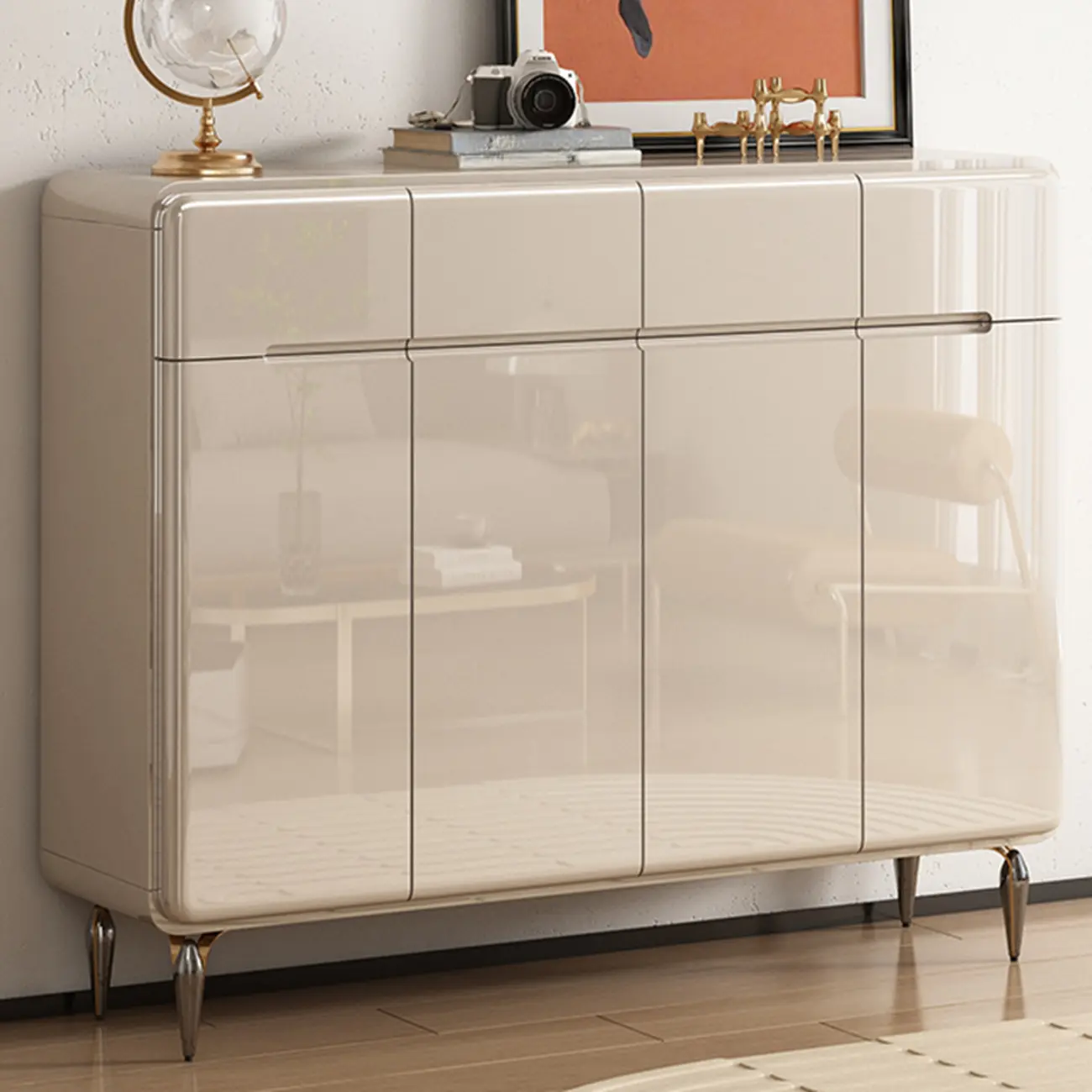 Cream White Wood Shoe Cabinet with Drawer for Entryway Image - 13 | homeyfad