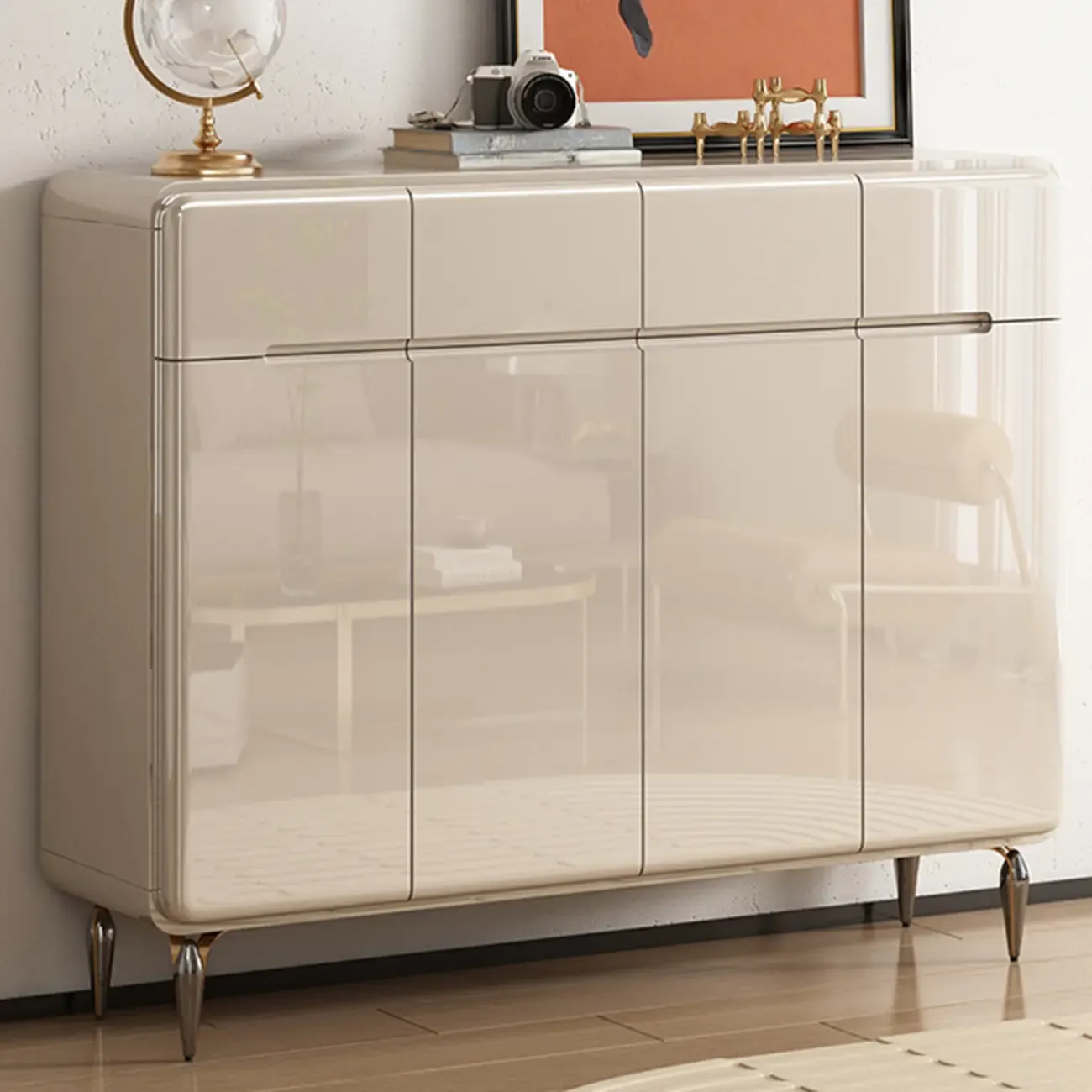 Cream White Wood Shoe Cabinet with Drawer for Entryway Image - 13